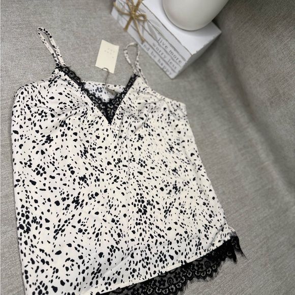 NWT A New Day Black and Cream Spotted Cami with Lace - Picture 3 of 3